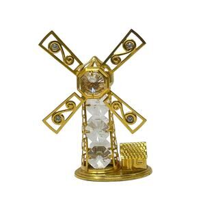 Austrian Crystal 24K Gold-Plated 3.5" Windmill by Crystal Millennium USA